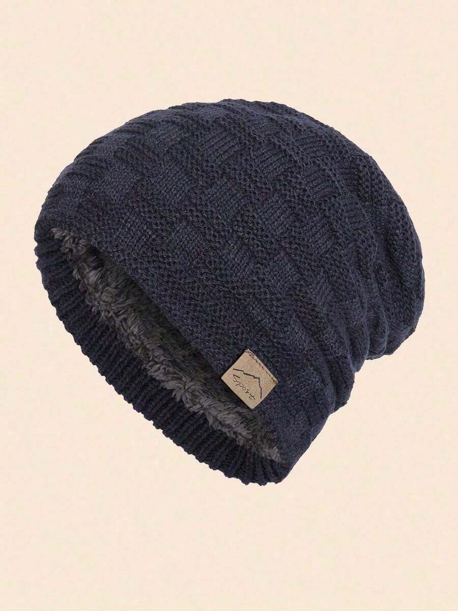 1pc Men's Autumn Winter Outdoor Warm Thermal Lined Knit Beanie Cap, Windproof Daily Wear Winter Hat