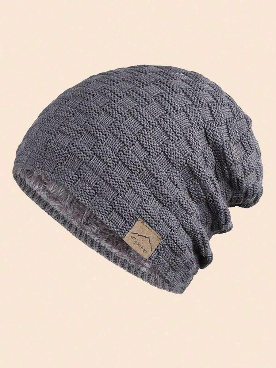1pc Men's Autumn Winter Outdoor Warm Thermal Lined Knit Beanie Cap, Windproof Daily Wear Winter Hat