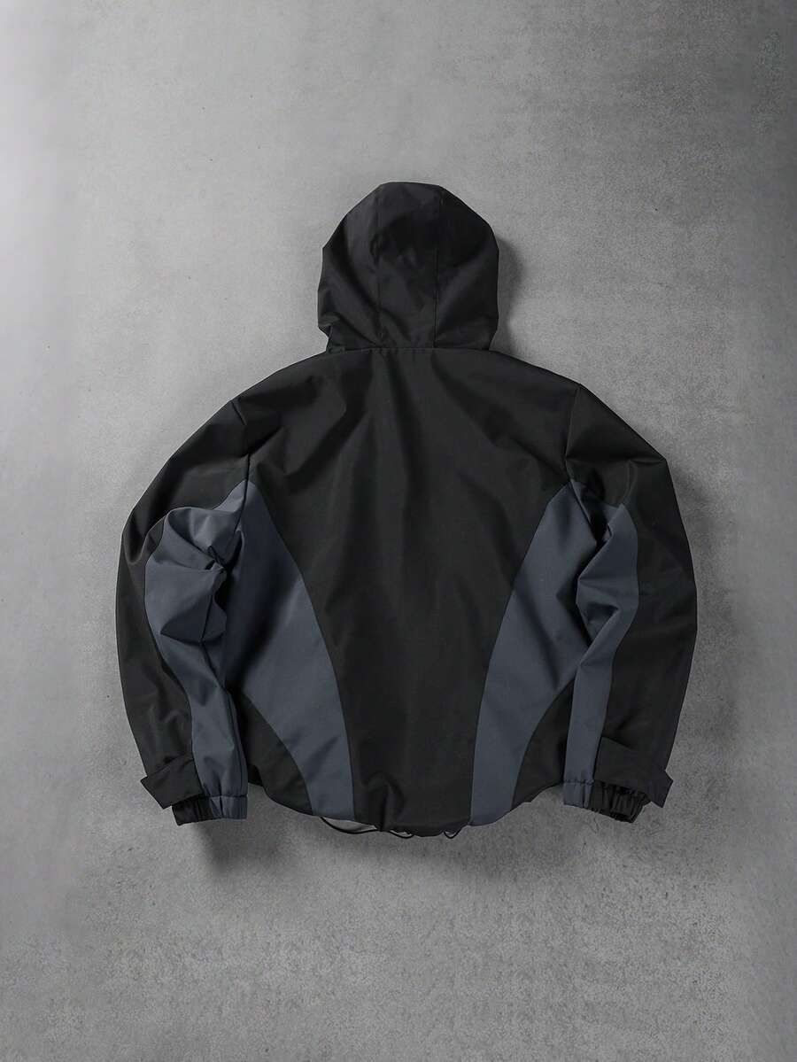 Manfinity Homme Men Two Tone Letter Graphic Drawstring Hooded Jacket, Black And Yellow Jacket, Men Windbreaker Jacket, Yellow And Black Hoodie, Fall