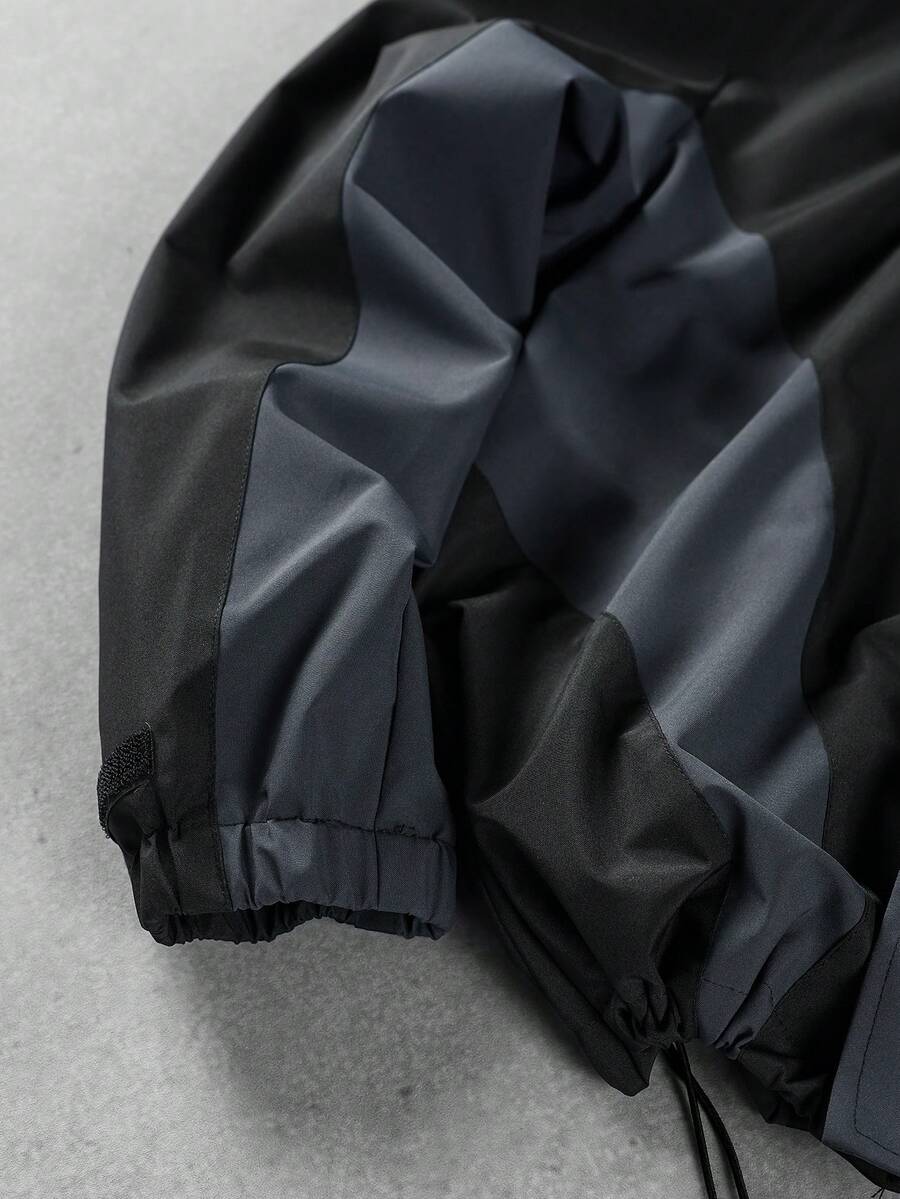 Manfinity Homme Loose Fit Men's Two Tone Letter Graphic Drawstring Hooded Outdoor Windbreaker Jacket, For Fall