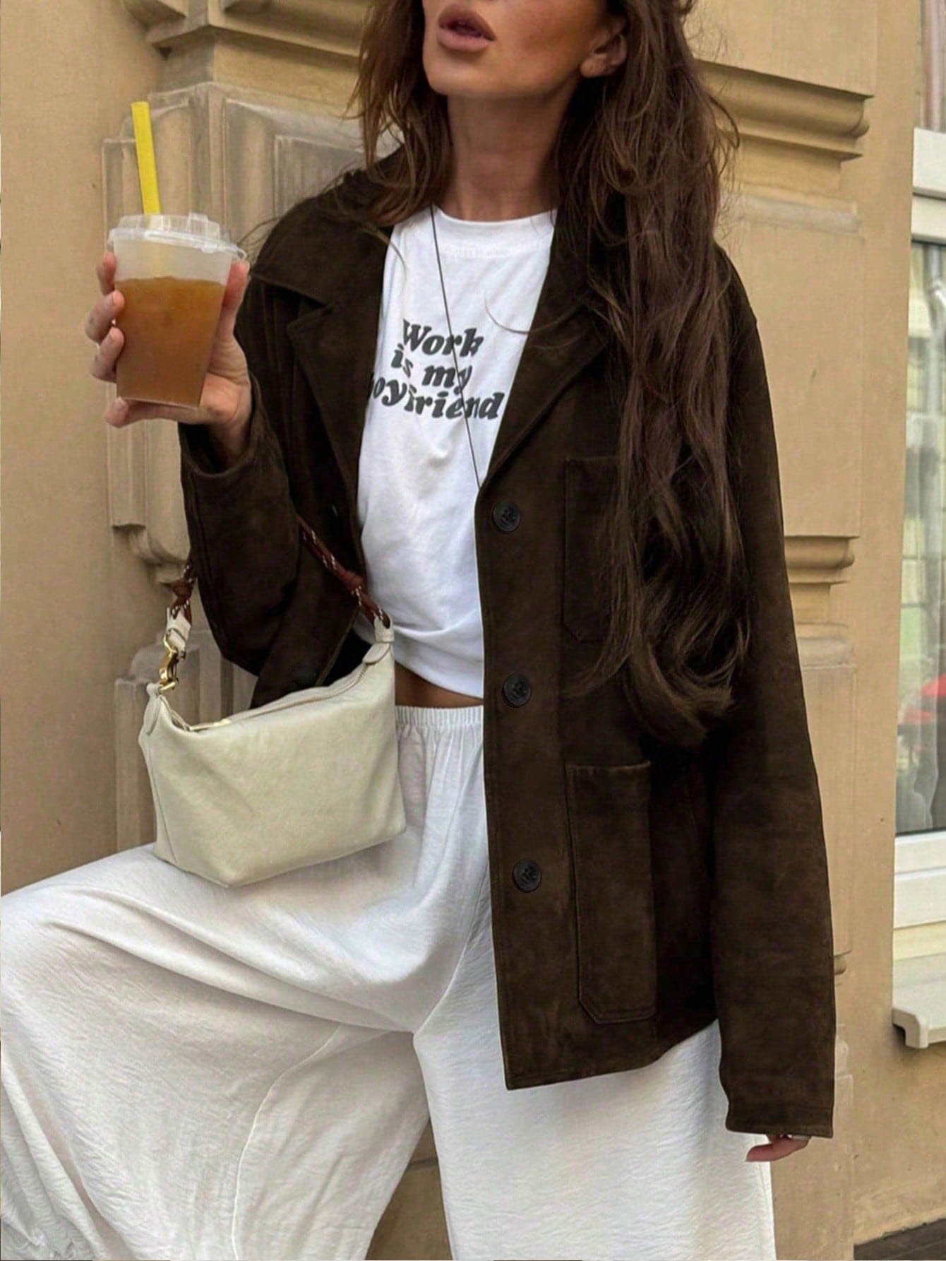 Autumn Long Sleeve Maillard Brown Lapel Fleece Loose Barn Style High-End Suede Women Jacket