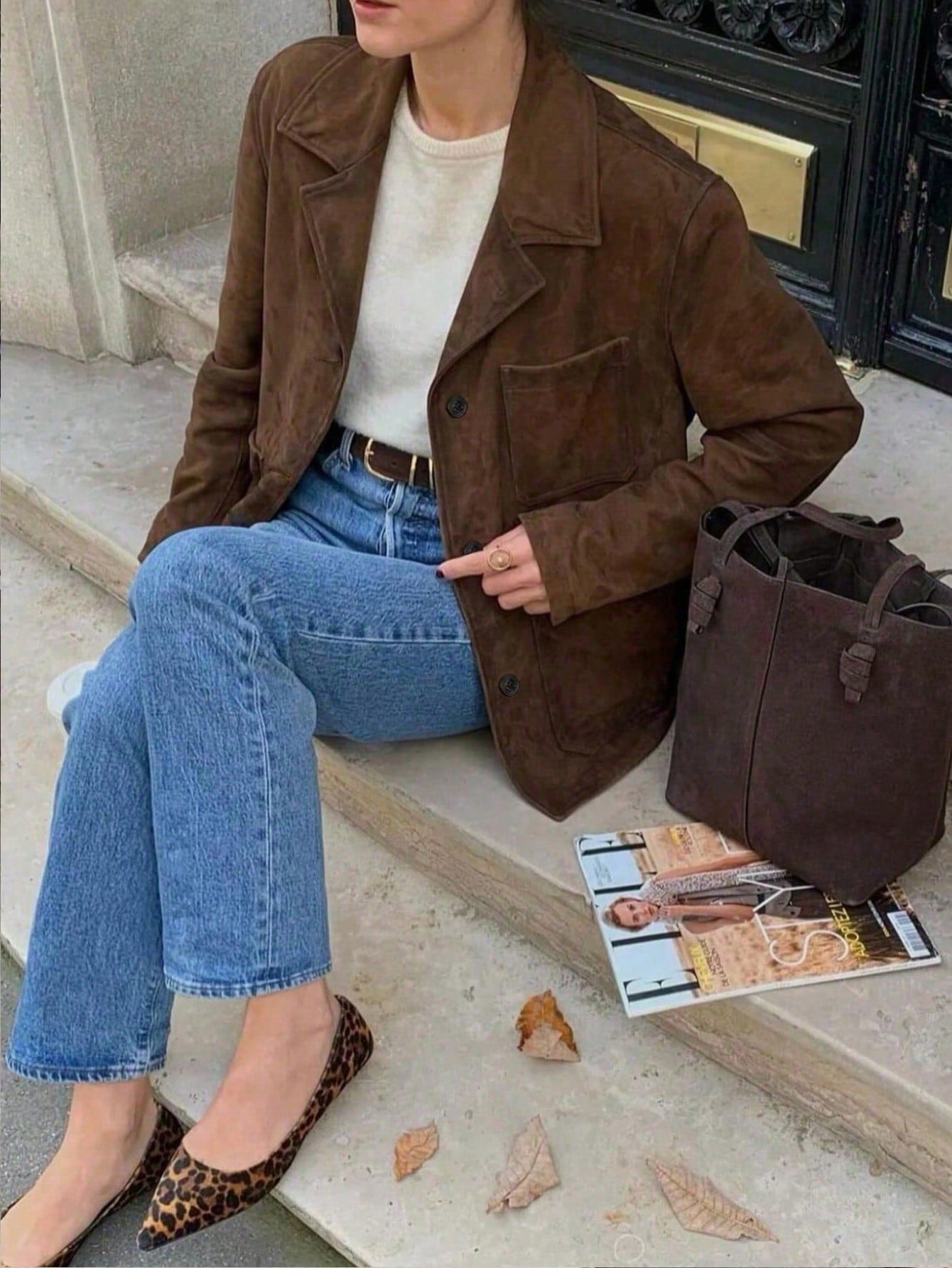 Autumn Long Sleeve Maillard Brown Lapel Fleece Loose Barn Style High-End Suede Women Jacket