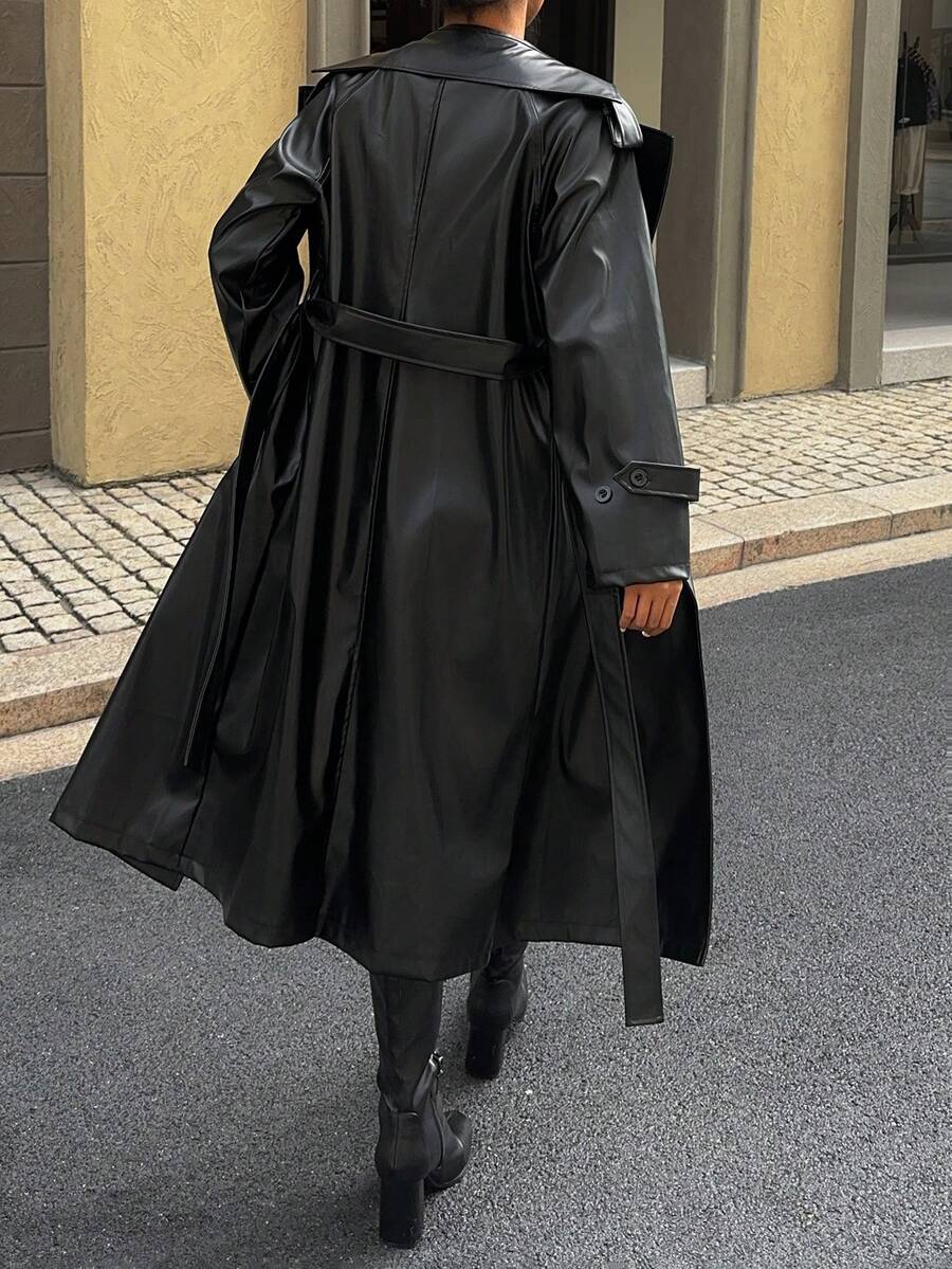 Lunelith  Lunessa Women's Fashionable Double-Breasted PU Trench Coat, Autumn