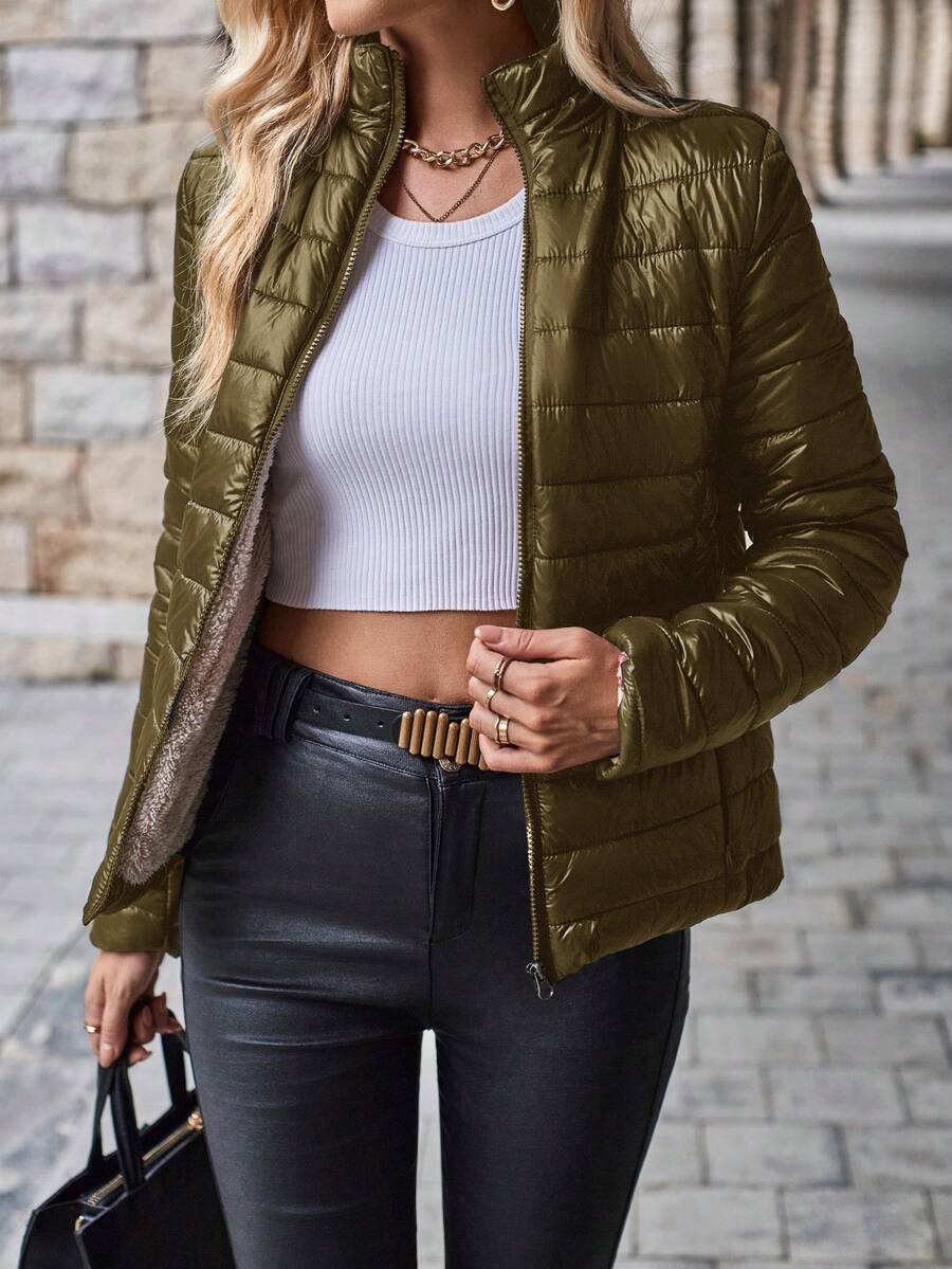 Aveloria Modichic Simple PlainPadded Insulated Polyfill Synthetic Insulation Winter Coat Winter Jacket Casual Jacket, Winter