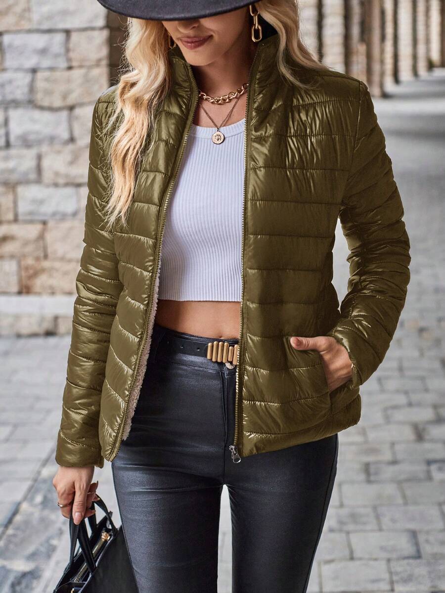 Aveloria Modichic Simple PlainPadded Insulated Polyfill Synthetic Insulation Winter Coat Winter Jacket Casual Jacket, Winter