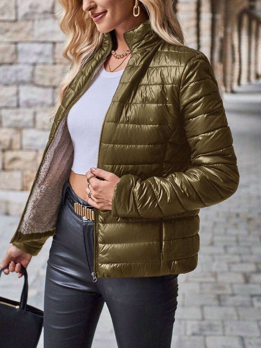 Aveloria Modichic Simple PlainPadded Insulated Polyfill Synthetic Insulation Winter Coat Winter Jacket Casual Jacket, Winter