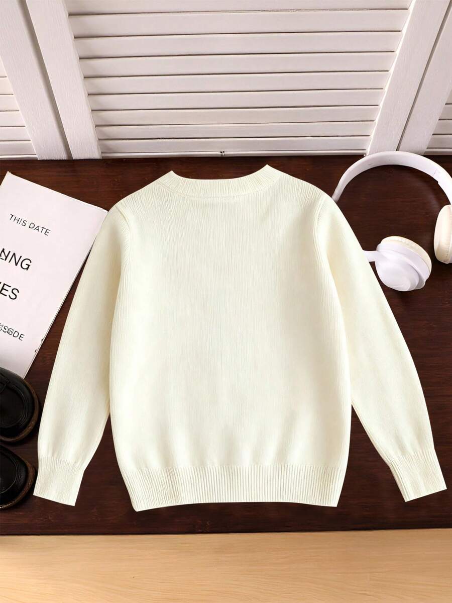 1pc Girls Casual Vintage Leopard Print Bow Graphic Long Sleeve Sweater, Suitable For Autumn/Winter Everyday Indoor
