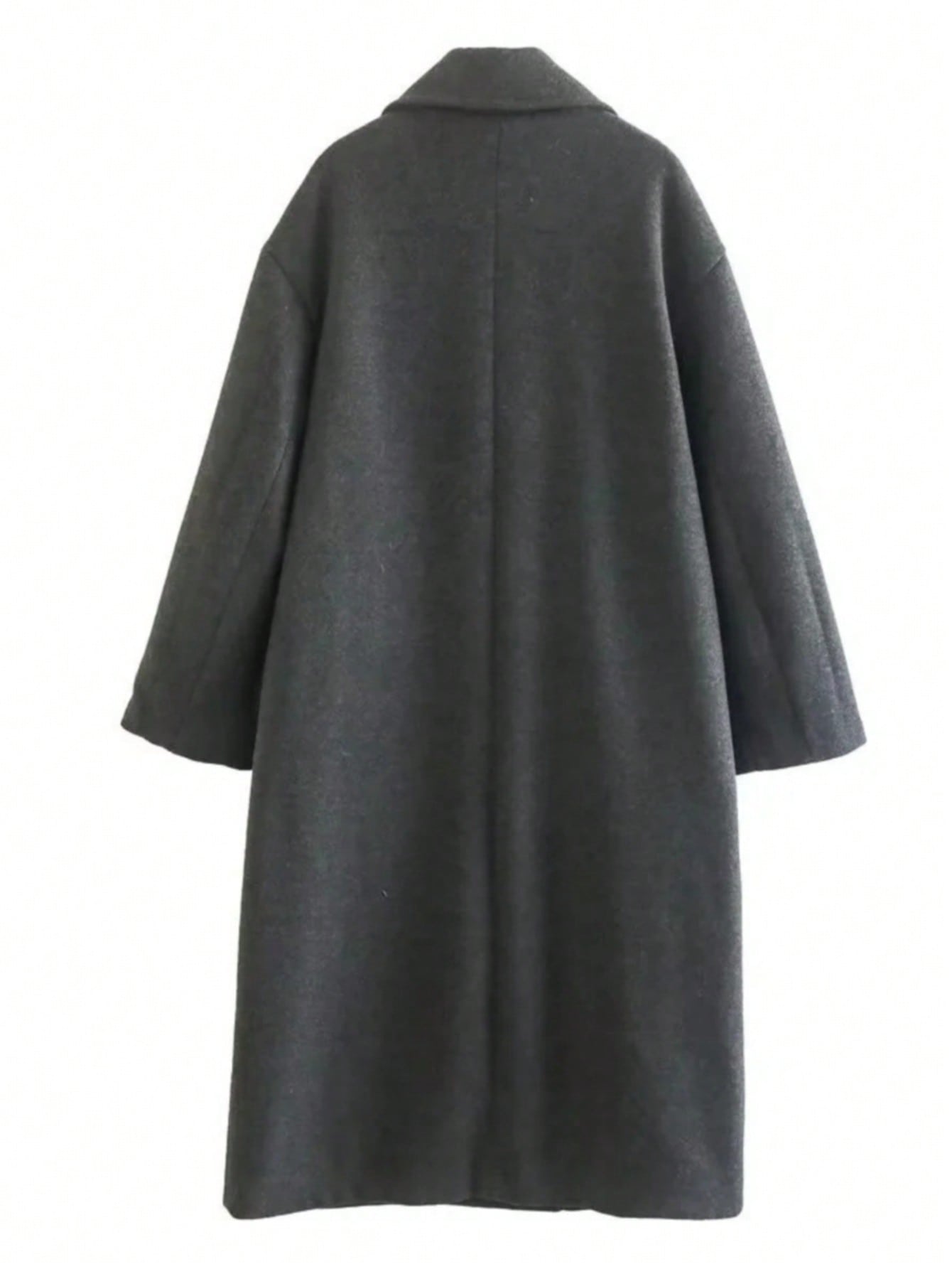 Women's Elegant Long Solid Color Long Sleeve Pocket Woolen Windbreaker Coat, Double-Breasted Overcoat, Gray Jacket, Suitable For Thanksgiving, Fall, Winter, Christmas Outfits