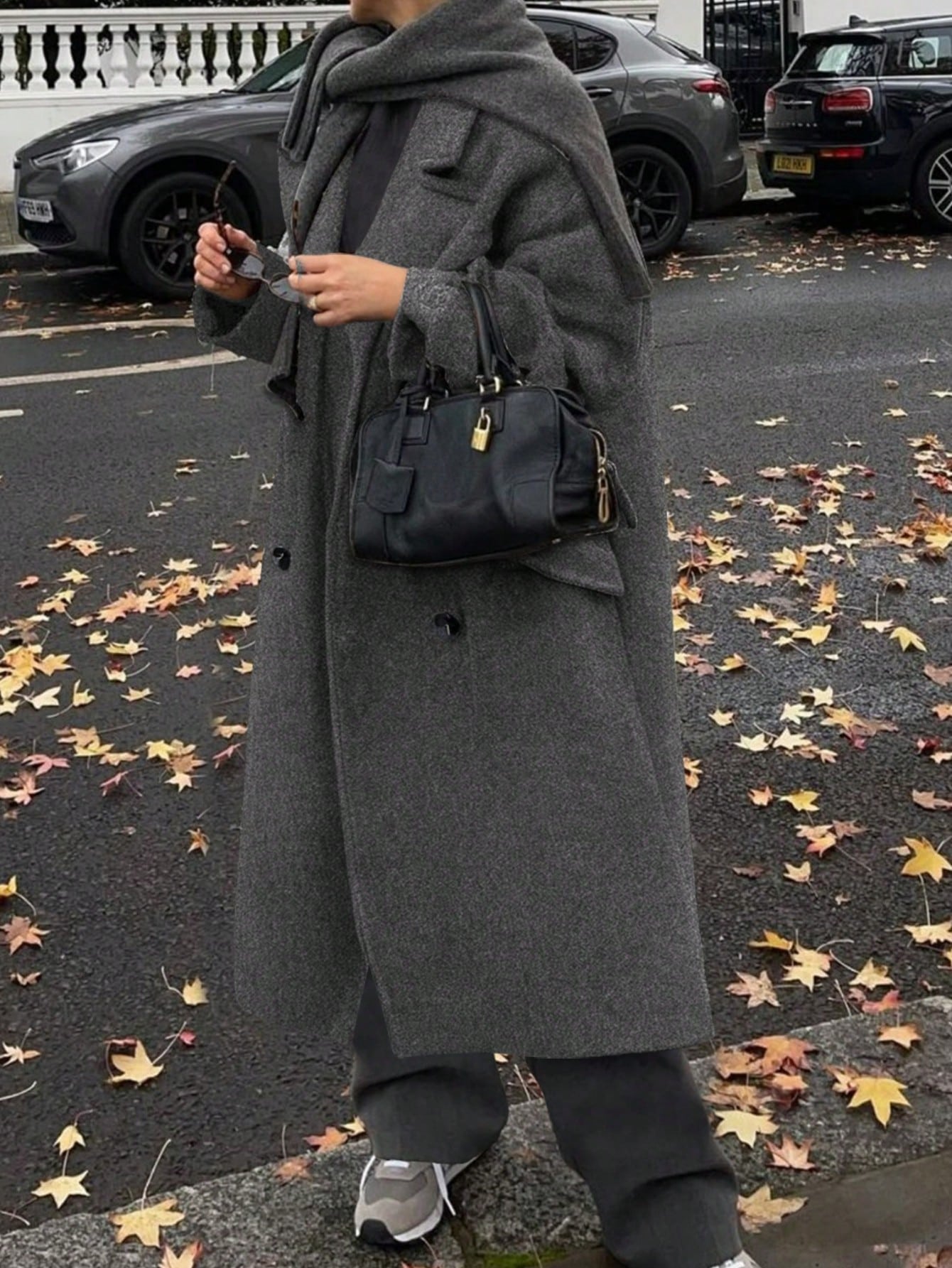 Women's Elegant Long Solid Color Long Sleeve Pocket Woolen Windbreaker Coat, Double-Breasted Overcoat, Gray Jacket, Suitable For Thanksgiving, Fall, Winter, Christmas Outfits