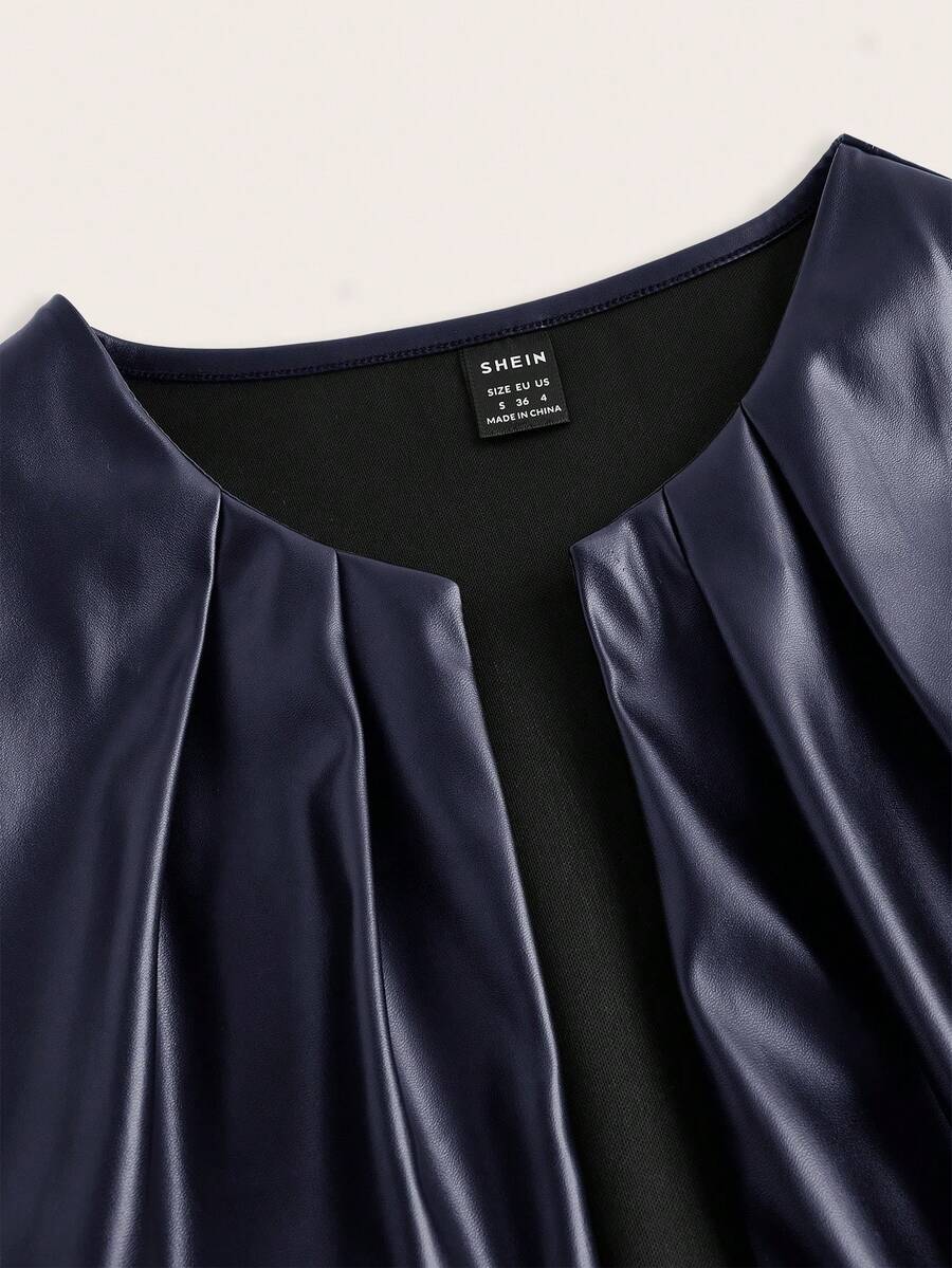 SHEIN Essence Women's Fashionable Commuter Solid Color Cropped Leather Jacket