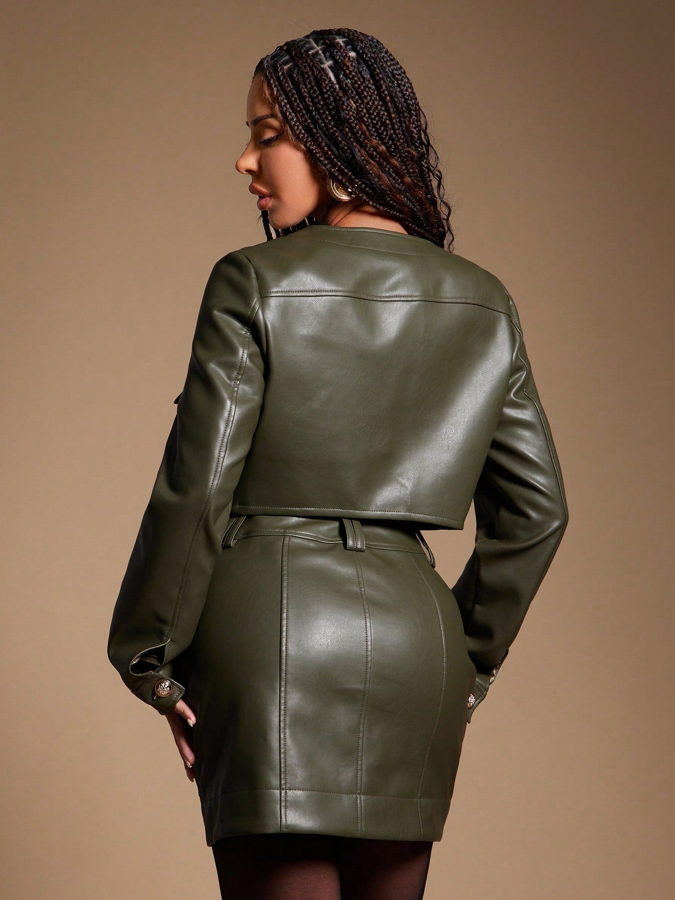 Radiana Women's PU Leather Short Jacket, Vintage Motorcycle Style, Long Sleeve, Cropped, High-Quality, Autumn/Winter