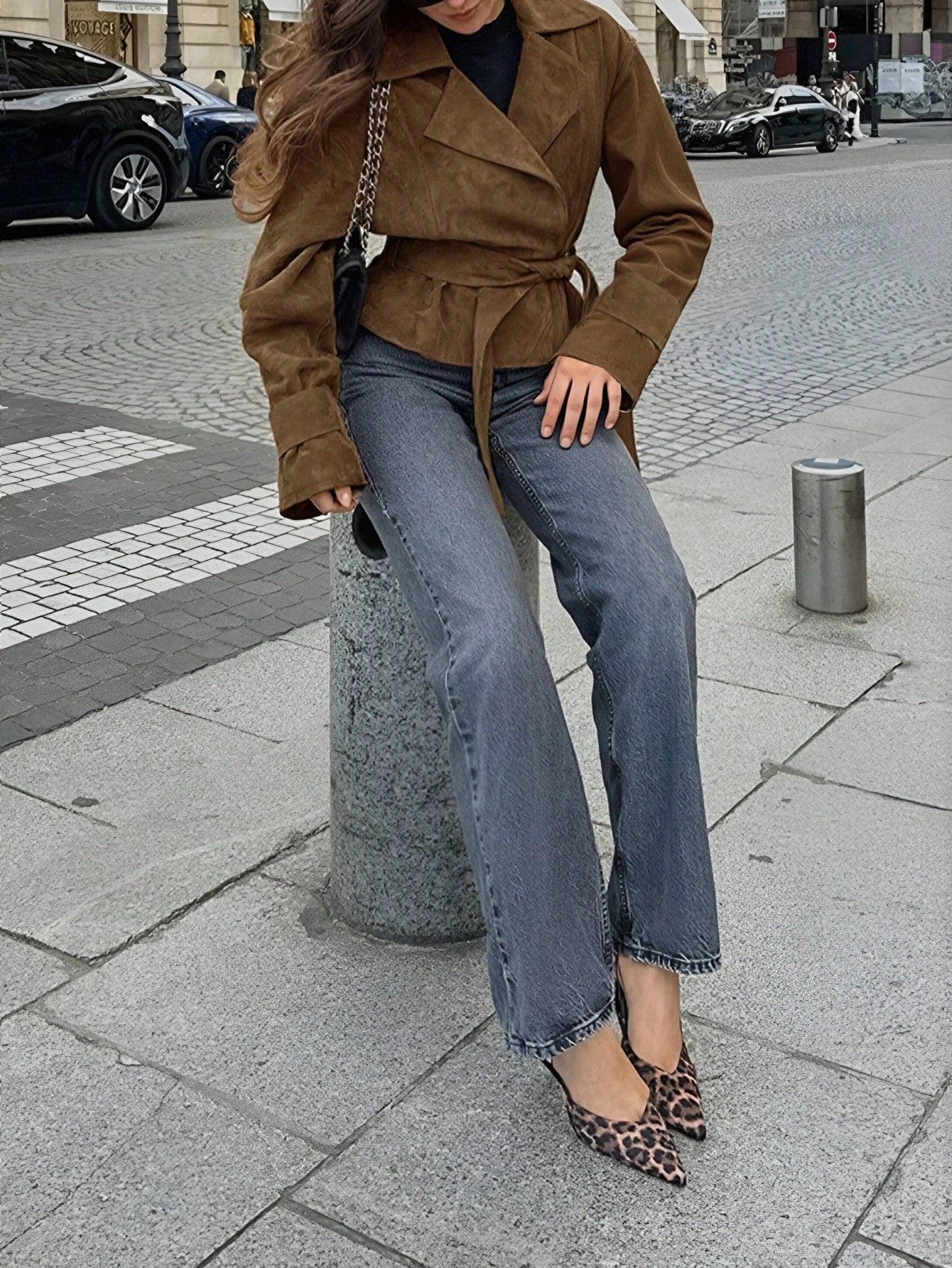 Women's Autumn/Winter French Suede Fleece Lapel Casual Double-Breasted Jacket With Tie-Waist, Fashion New Matte Fleece Slim Fit Elegant Retro Coat, Going Out Tops For Women