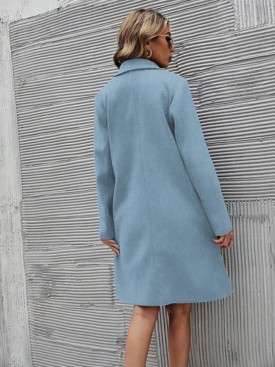 EMERY ROSE Women's Casual Solid Color Double-Breasted Overcoat, Autumn/Winter