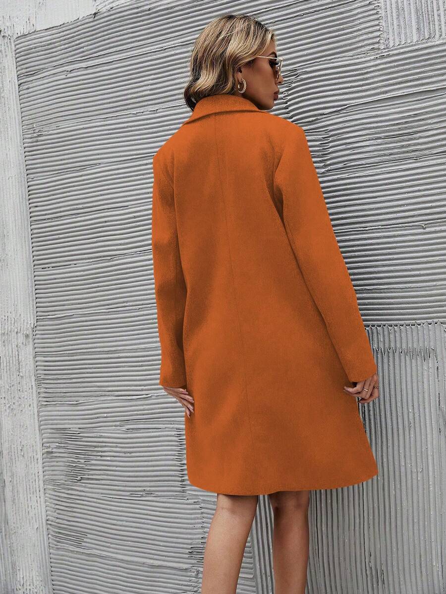 EMERY ROSE Women's Casual Solid Color Double-Breasted Overcoat, Autumn/Winter