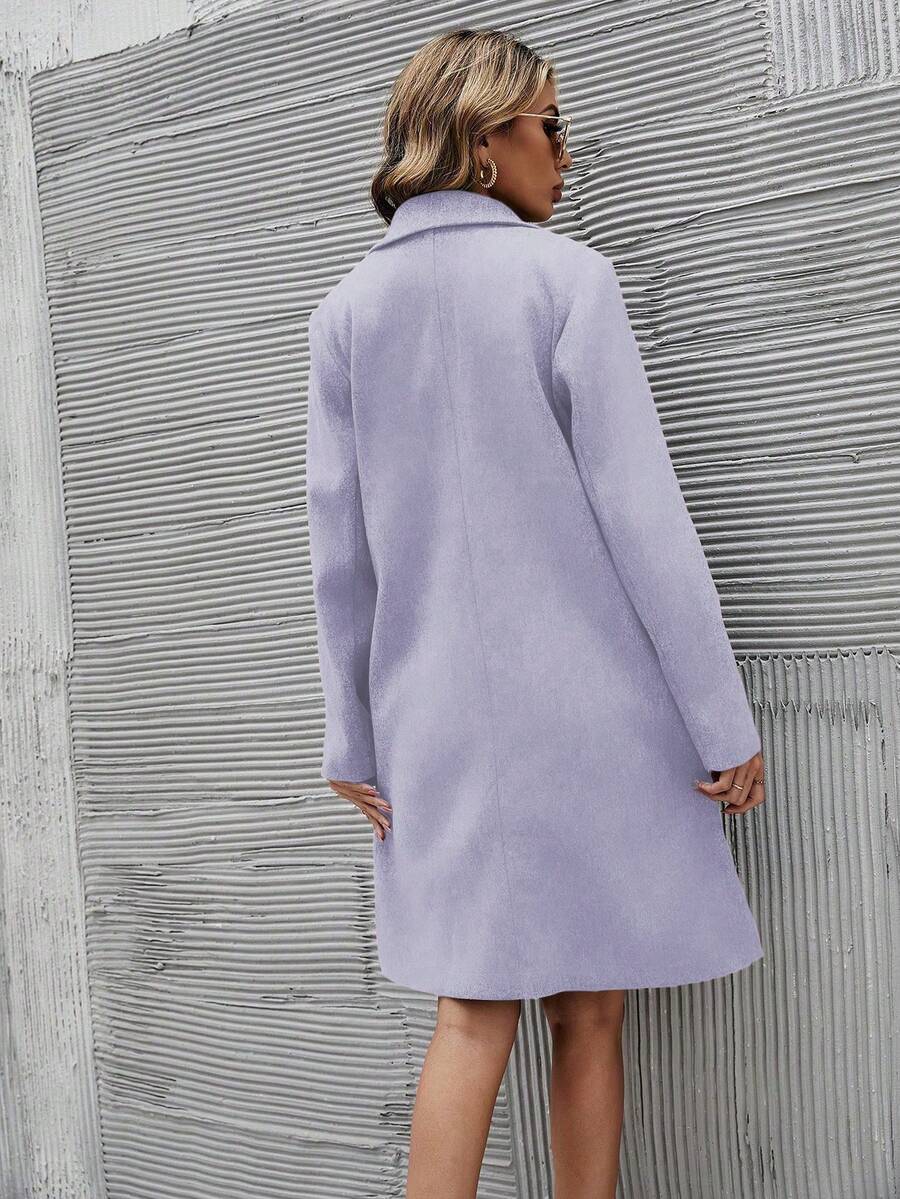 EMERY ROSE Women's Casual Solid Color Double-Breasted Overcoat, Autumn/Winter
