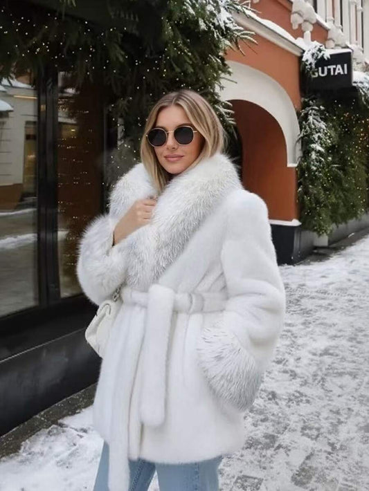 2025 Winter New Faux Fur Collar Faux Fur Coat, Retro Loose Long Sleeve Women Fake Fur Jacket