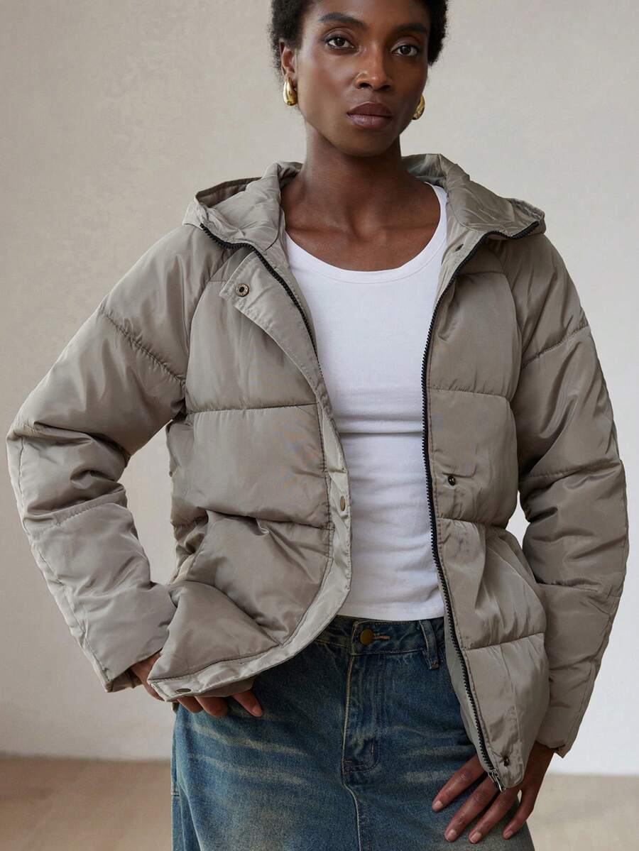 Aveloria Modichic Winter Casual Solid Color HoodedPadded Insulated Polyfill Synthetic Insulation Winter Coat Winter Jacket Outwear