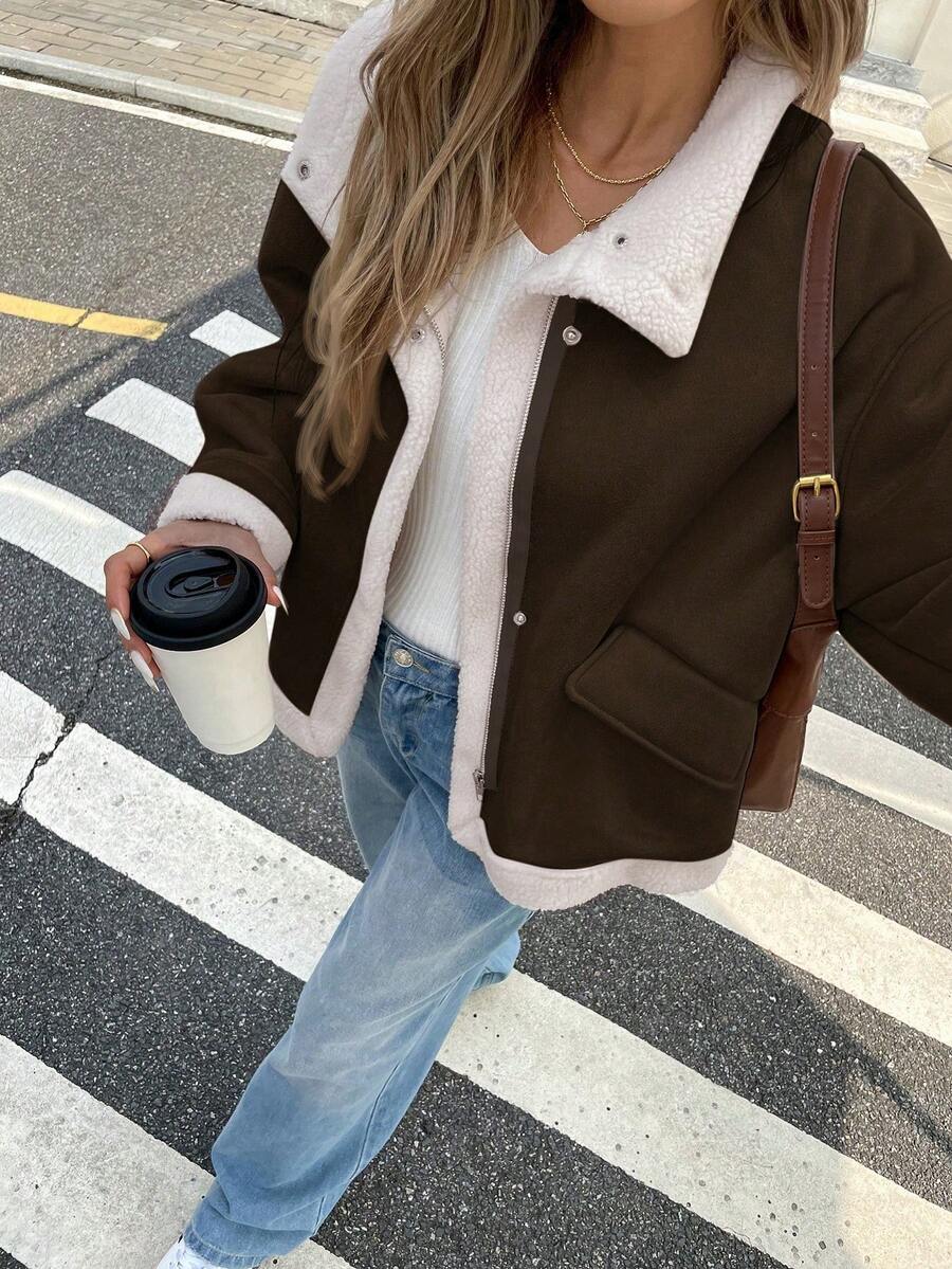 Serisse Winter Women Jacket Women's Loose Fit Zip-Up Collar Thermal Lined Casual Jacket For Fall/Winter Winter Women Coat Jacket
