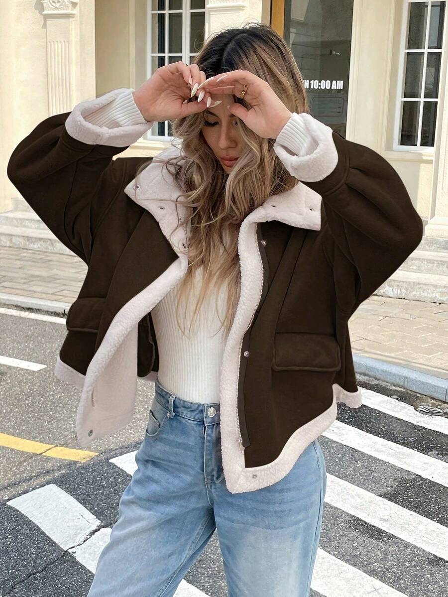 Serisse Winter Women Jacket Women's Loose Fit Zip-Up Collar Thermal Lined Casual Jacket For Fall/Winter Winter Women Coat Jacket