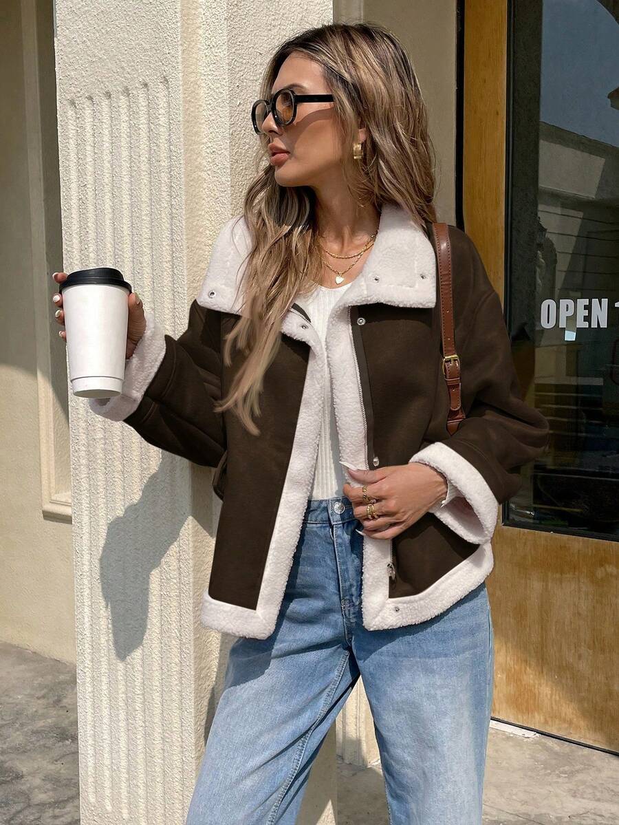 Serisse Winter Women Jacket Women's Loose Fit Zip-Up Collar Thermal Lined Casual Jacket For Fall/Winter Winter Women Coat Jacket