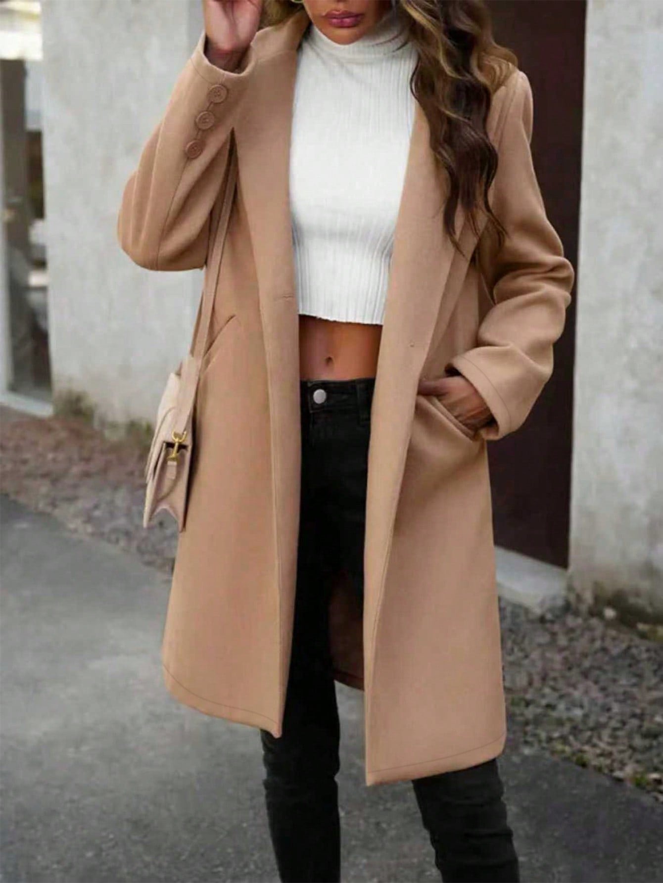 Women's Solid Color Button Overcoat, Elegant And Fashionable For Christmas, New Year, Commuting, Cardigan Outerwear