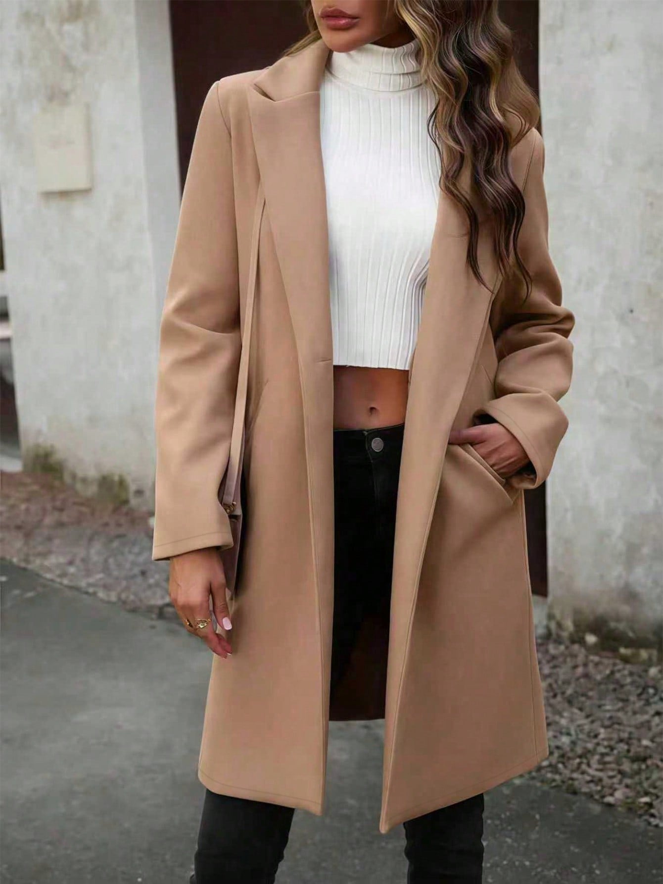 Women's Solid Color Button Overcoat, Elegant And Fashionable For Christmas, New Year, Commuting, Cardigan Outerwear