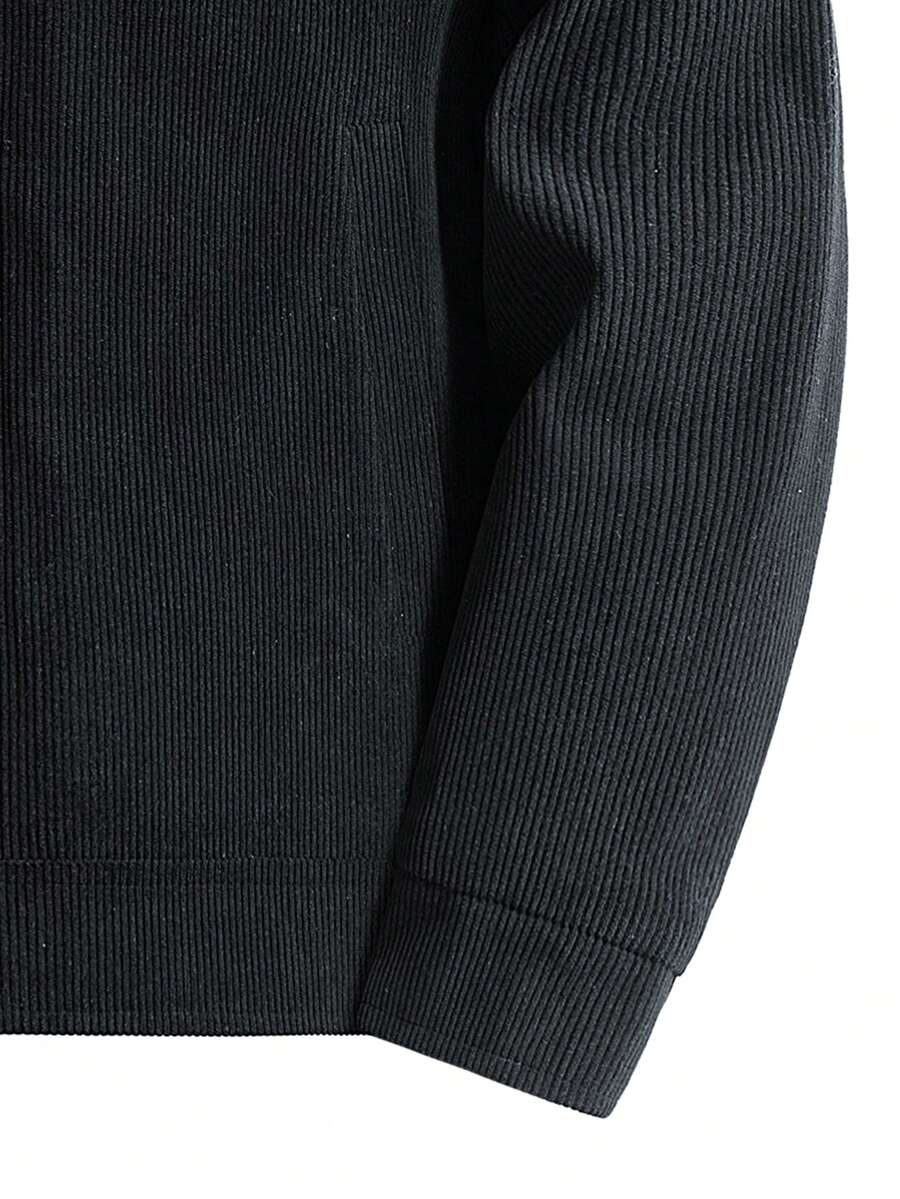 1pc Black Corduroy Thermal Lined Jacket, Outdoor Camping Style, Water-Resistant