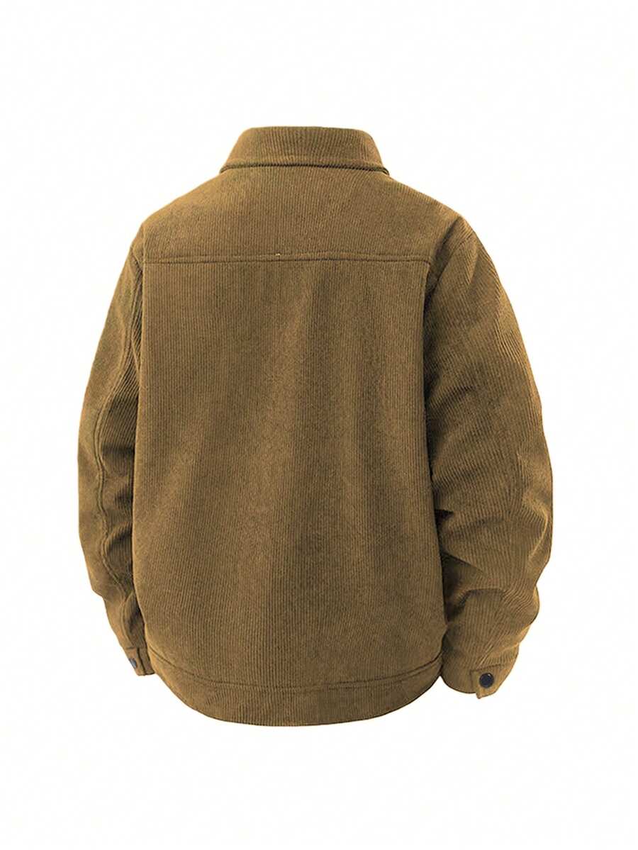 1pc Black Corduroy Thermal Lined Jacket, Outdoor Camping Style, Water-Resistant
