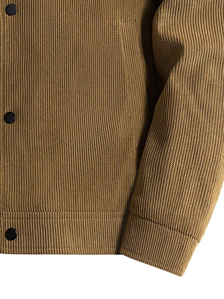 1pc Black Corduroy Thermal Lined Jacket, Outdoor Camping Style, Water-Resistant