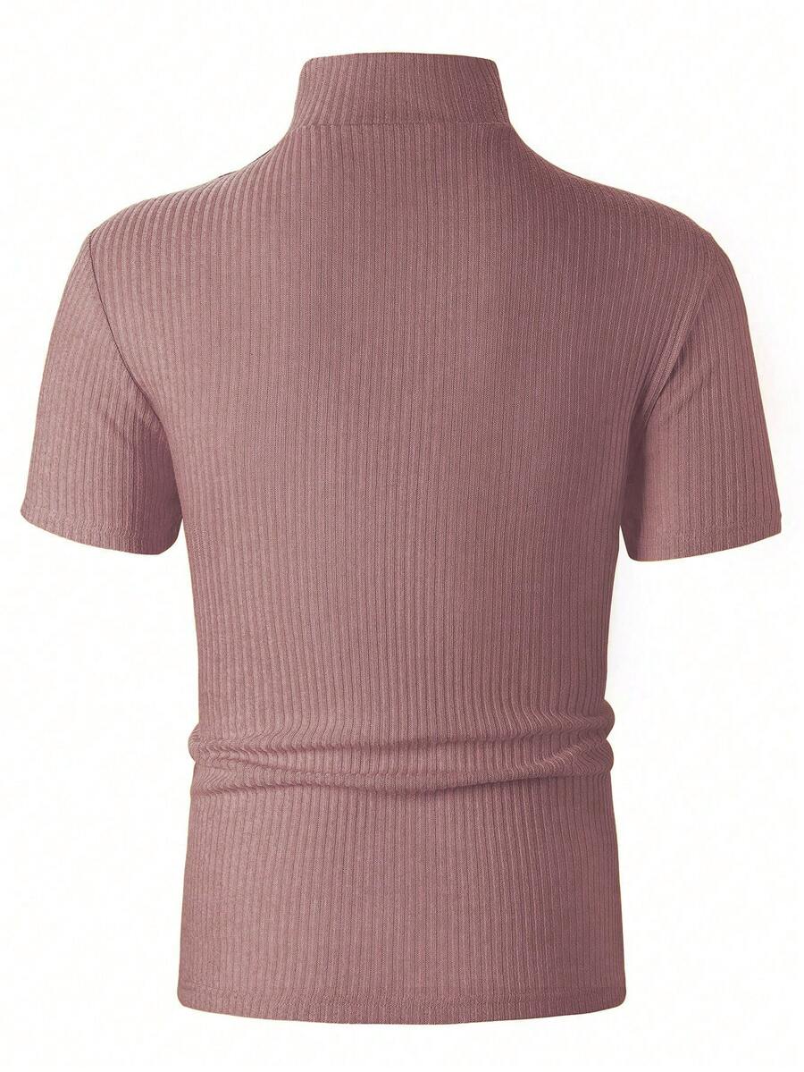Manfinity Homme Men's Solid Color Ribbed Short Sleeve T-Shirt, Fall