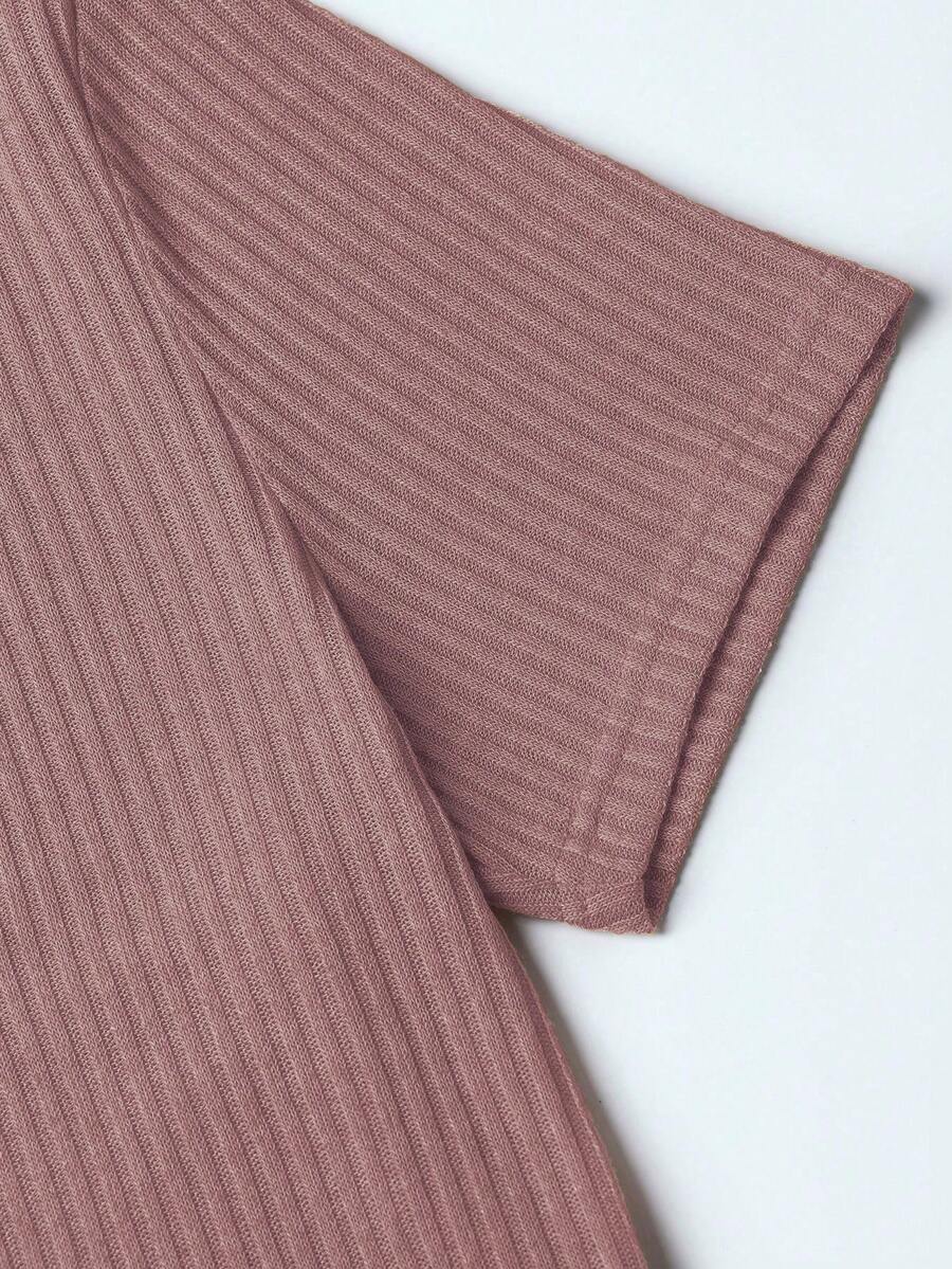 Manfinity Homme Men's Solid Color Ribbed Short Sleeve T-Shirt, Fall