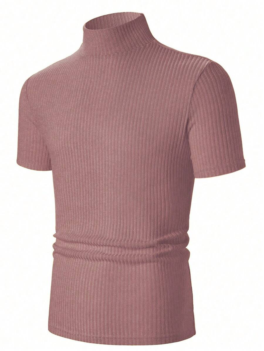 Manfinity Homme Men's Solid Color Ribbed Short Sleeve T-Shirt, Fall