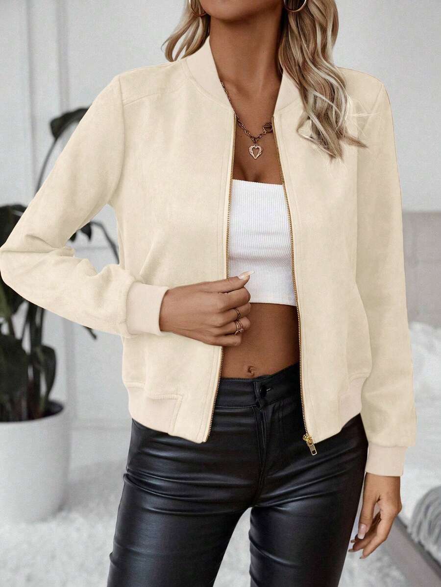 Calvaya Zip Up Bomber Jacket Fall Winter Cloth For Women