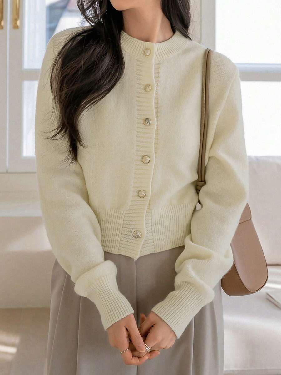DAZY Women's Pastel Solid Color Knitted Cardigan, Autumn/Winter