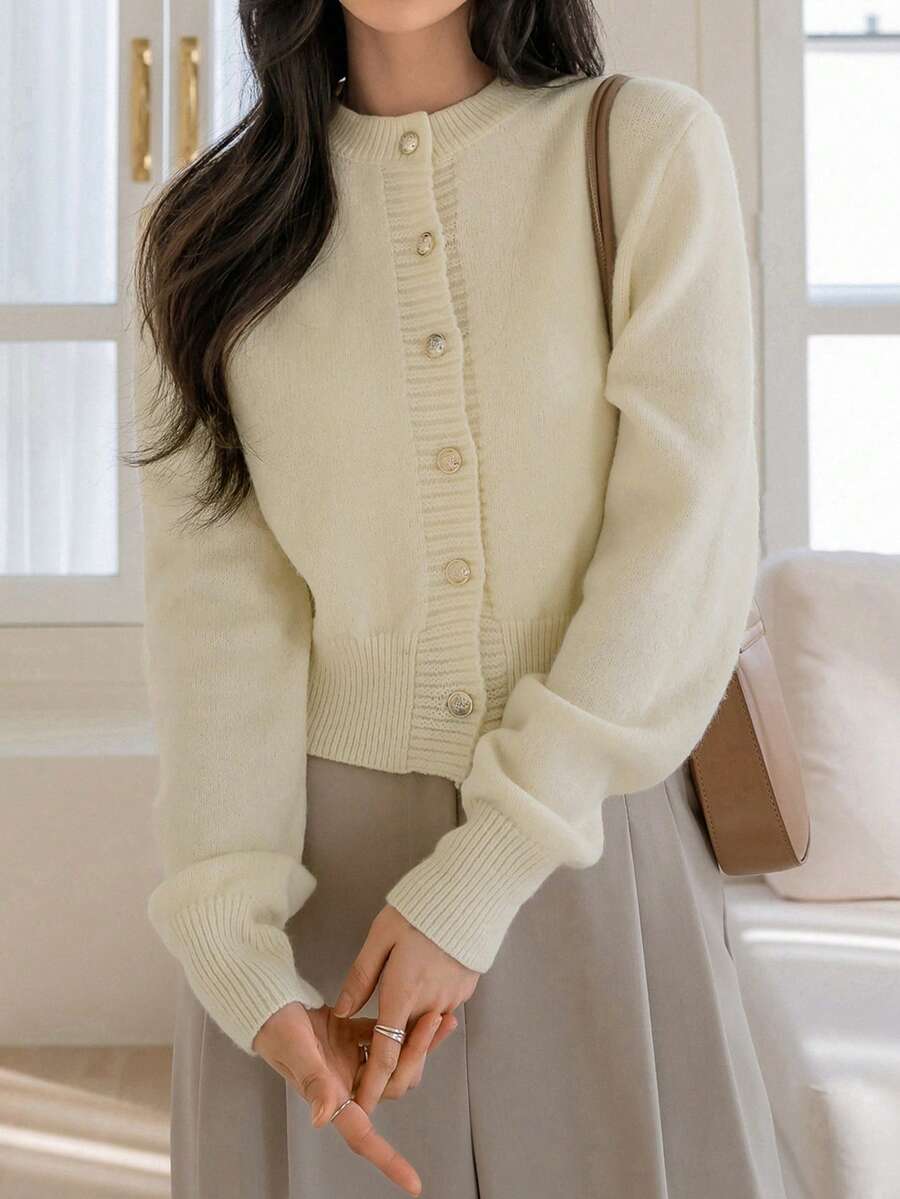 DAZY Women's Pastel Solid Color Knitted Cardigan, Autumn/Winter