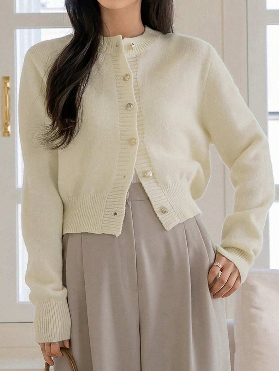 DAZY Women's Pastel Solid Color Knitted Cardigan, Autumn/Winter
