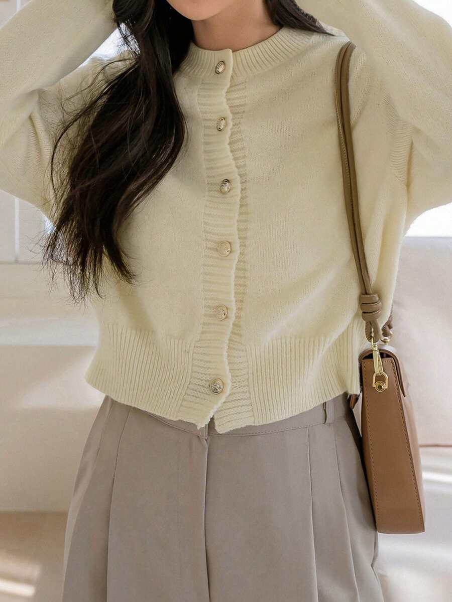 DAZY Women's Pastel Solid Color Knitted Cardigan, Autumn/Winter