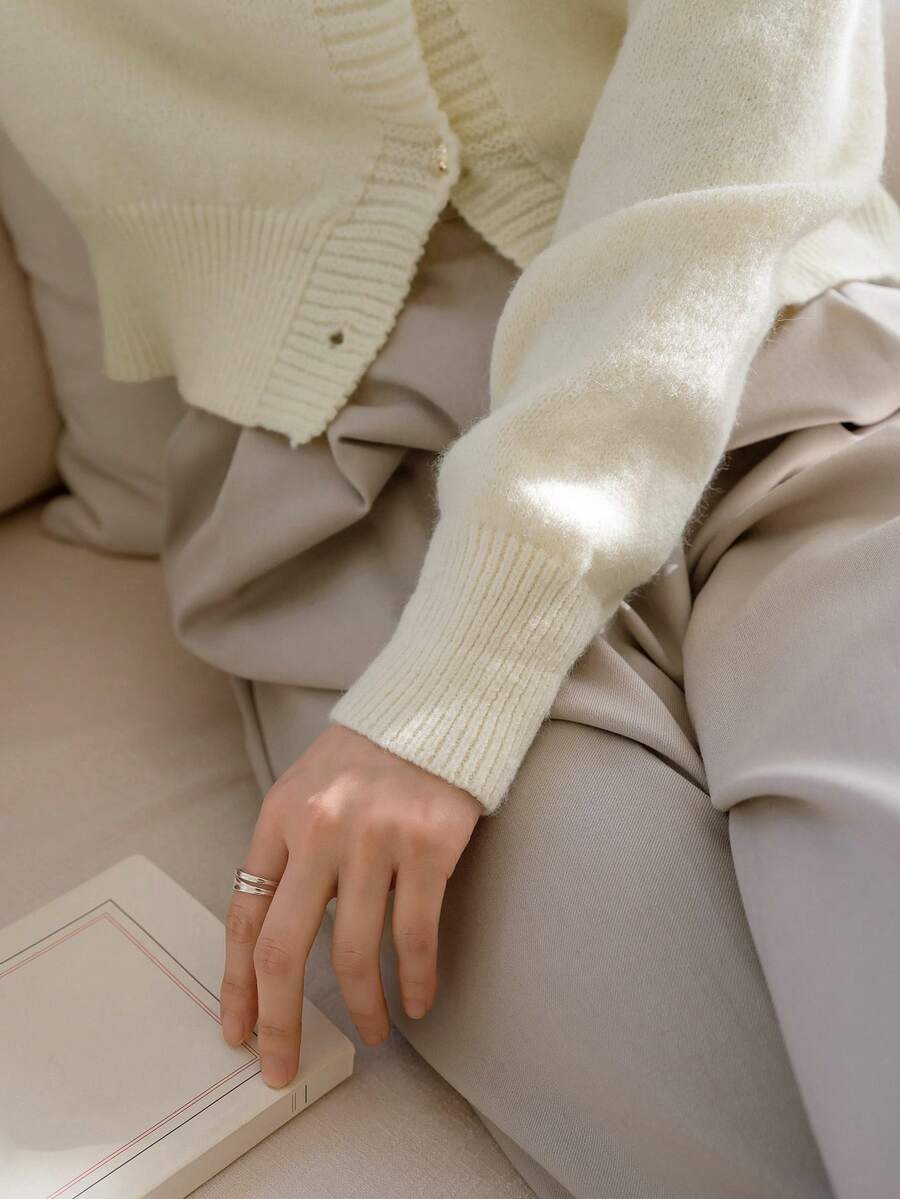 DAZY Women's Pastel Solid Color Knitted Cardigan, Autumn/Winter