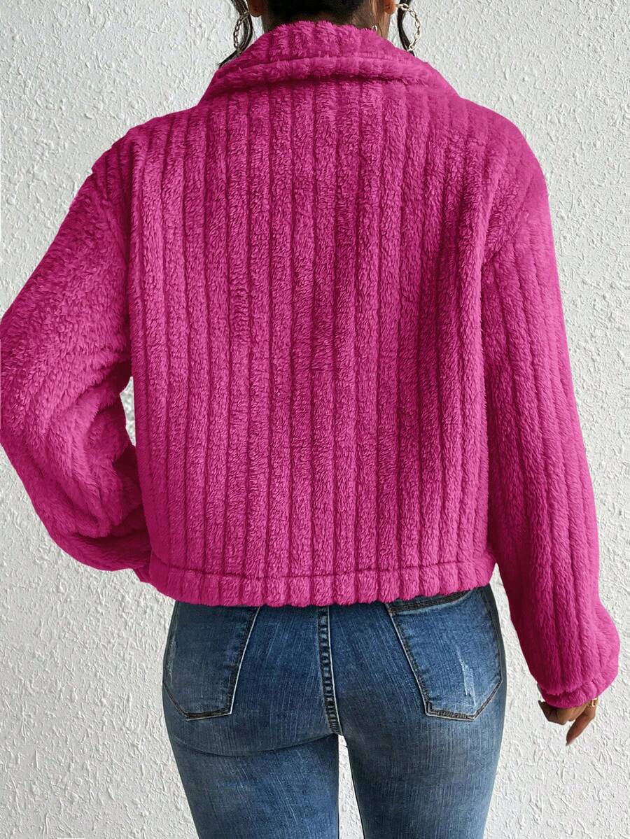 EMERY ROSE Flap Detail Fluffy Jacket Fall Winter Cloth For Women