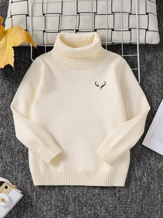 1pc Young Boys' Casual Comfortable Solid Color Versatile Loose Fit Turtleneck Sweater