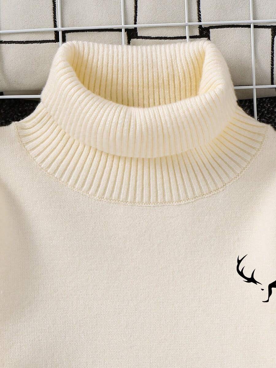 1pc Young Boys' Casual Comfortable Solid Color Versatile Loose Fit Turtleneck Sweater