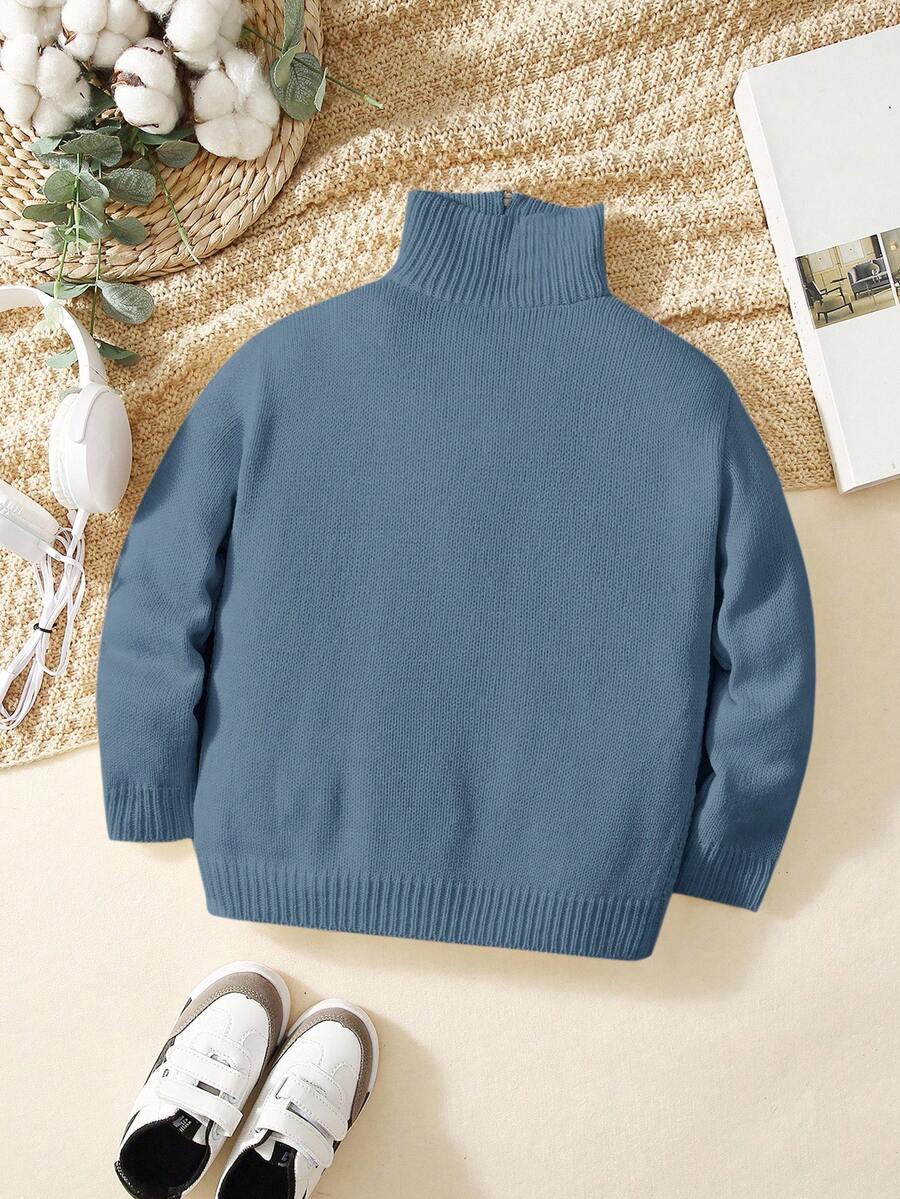 Tween Boys' Casual Turndown Collar Half-Zip Up Long Sleeve Knitted Sweater Fall Winter