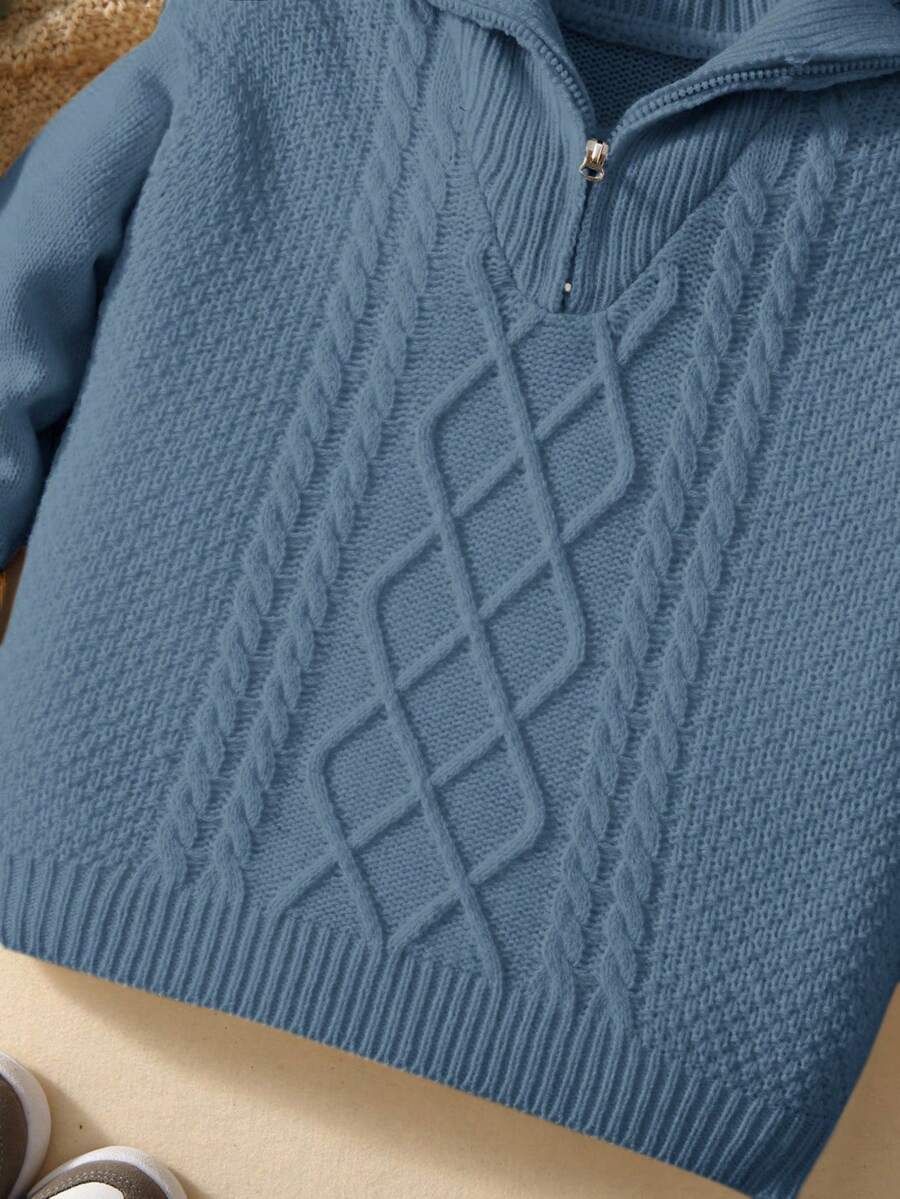 Tween Boys' Casual Turndown Collar Half-Zip Up Long Sleeve Knitted Sweater Fall Winter