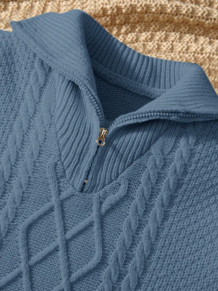Tween Boys' Casual Turndown Collar Half-Zip Up Long Sleeve Knitted Sweater Fall Winter