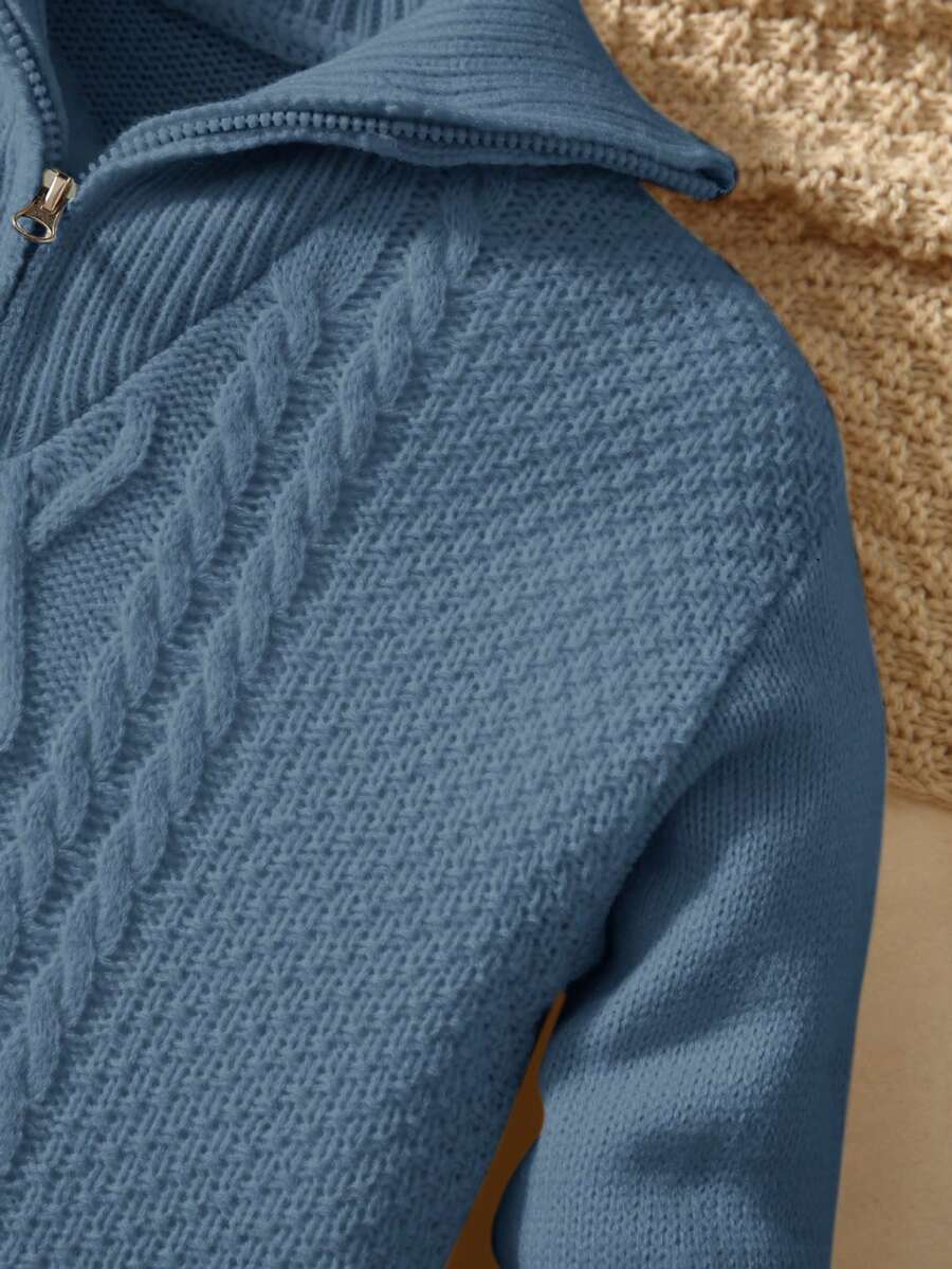 Tween Boys' Casual Turndown Collar Half-Zip Up Long Sleeve Knitted Sweater Fall Winter