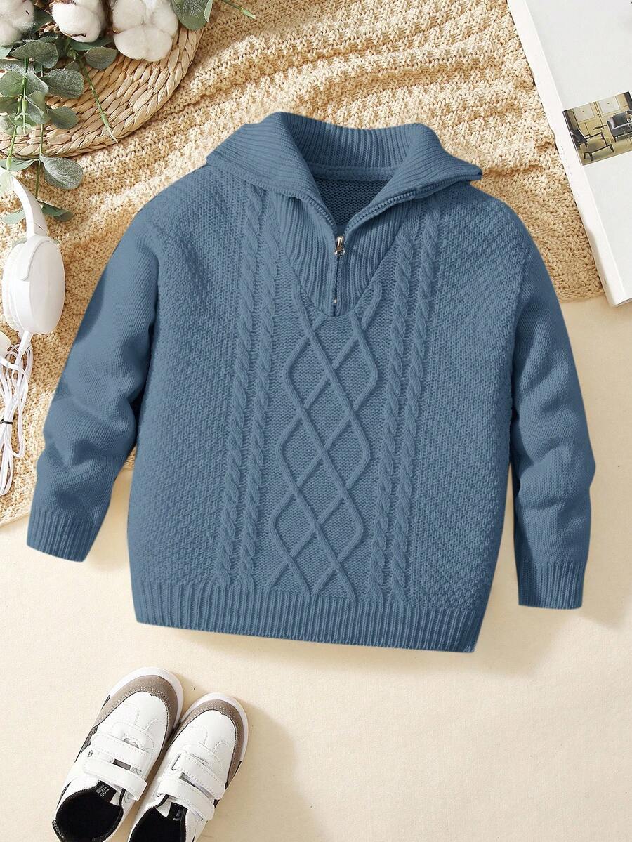Tween Boys' Casual Turndown Collar Half-Zip Up Long Sleeve Knitted Sweater Fall Winter