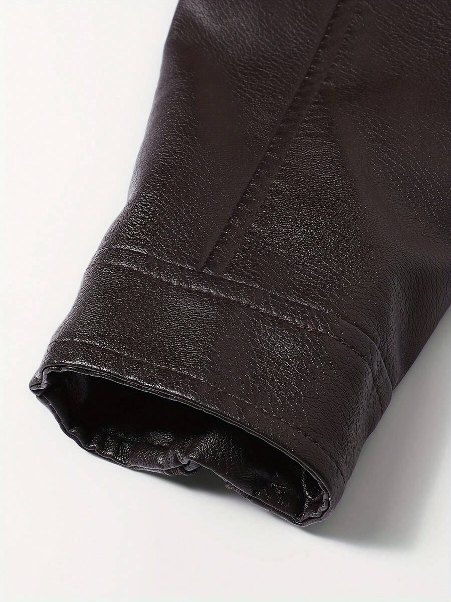 1pc Boyfriend Style Men's Jacket, Spring & Autumn Motorcycle Jacket PU Leather Zipper Coat