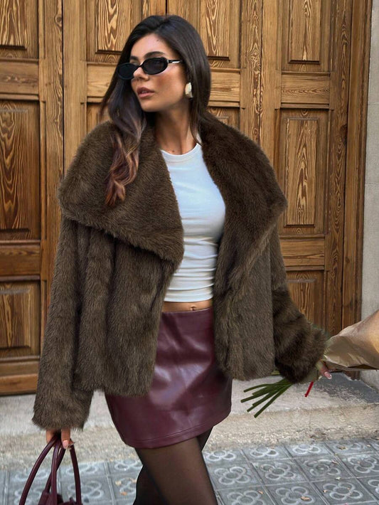 Aloruh Women's Elegant Faux Fur Coat In Fall/Winter