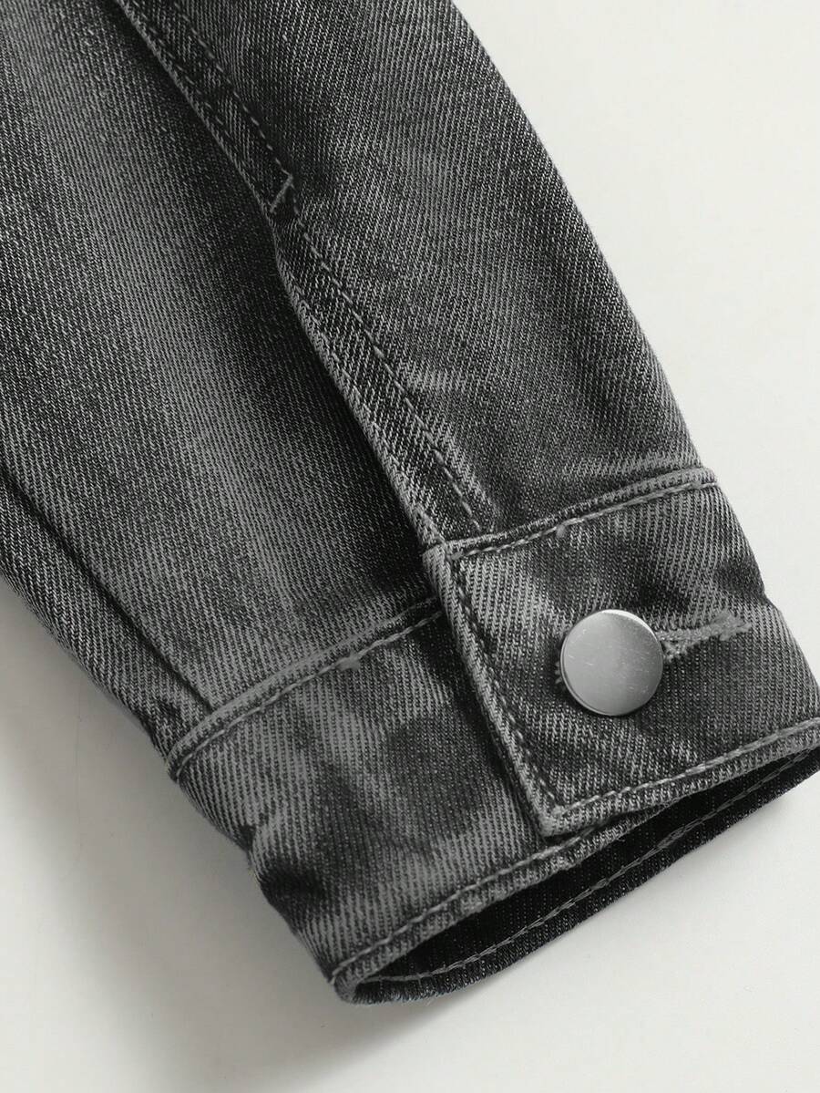 Manfinity Homme Men's Biker-Style Zip-Up Denim Jacket With Collar For Men, For Fall