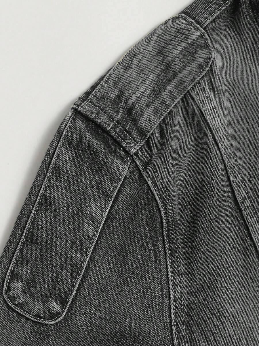 Manfinity Homme Men's Biker-Style Zip-Up Denim Jacket With Collar For Men, For Fall